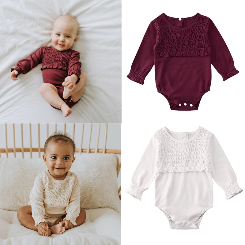 0-24M infantile Del bambino Dei Ragazzi Delle Ragazze corpo E Tutine Increspature A Manica Lunga solido Tute E Tute Da Palestra Bella Vestiti di Autunno vestito 2 Colori