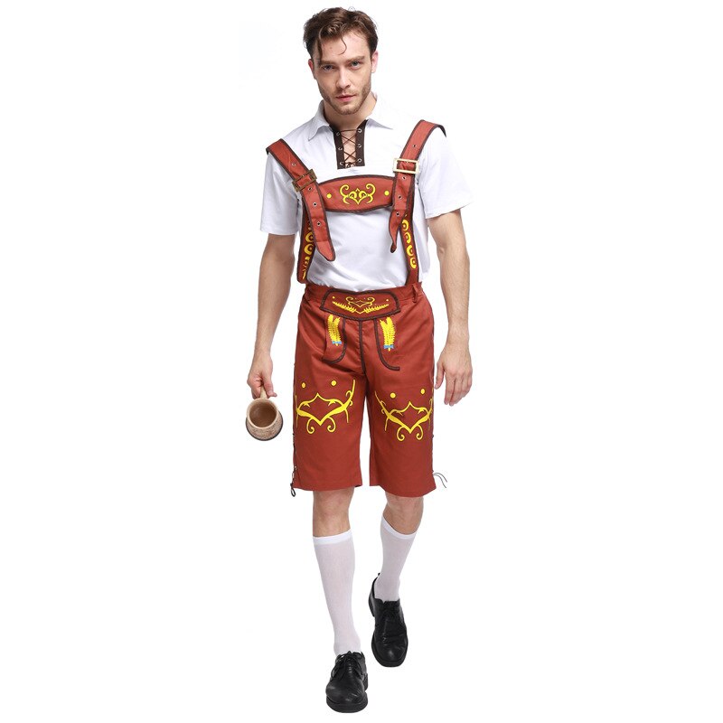 Str m -2xl voksen mann oktoberfest kostyme tysk bayersk øl kostyme bar servitør uniform: Burgunder / L