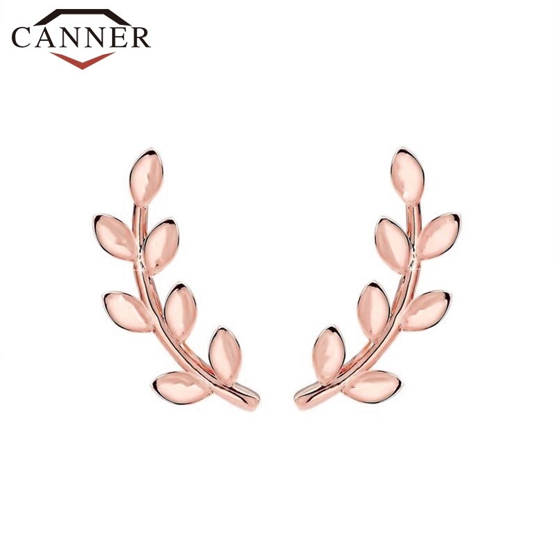 CANNER Gold Color Leaf Stud Earrings for Women Girls Korean 925 Sterling Silver Earrings Delicate Mini Earings Jewelry H40: 1 rose gold