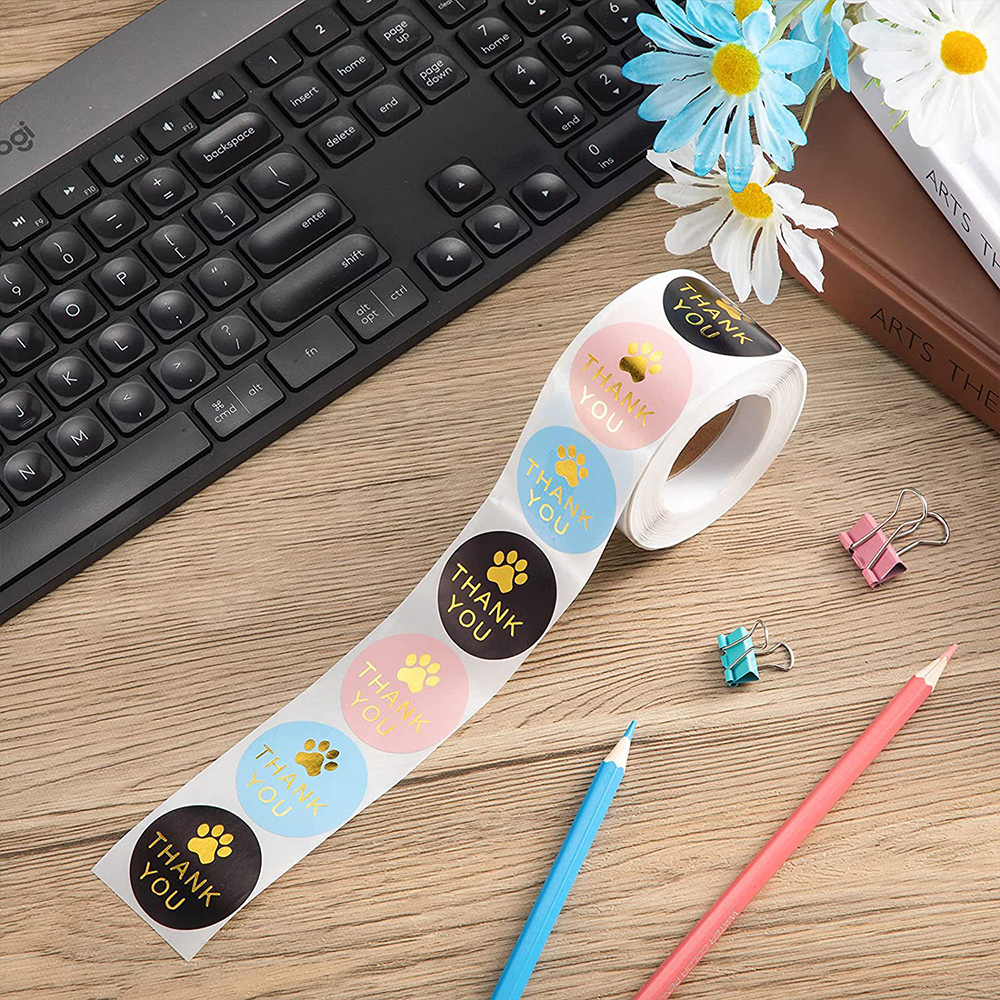 100-500Pcs Round Dog Paw Print Thank You Label Stickers Used for and Mailing Box Seal Labels Decorative Stickers