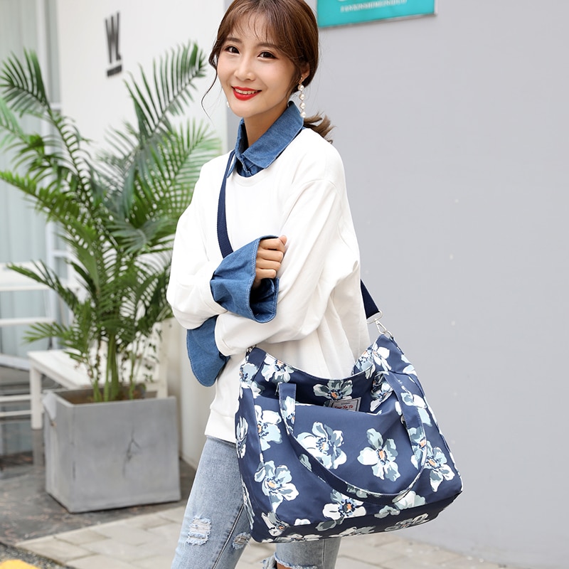 Women Handbag Big Size Tote Ladies Casual Flower Printing Nylon Shoulder Messenger Bag Beach Bolsa Feminina