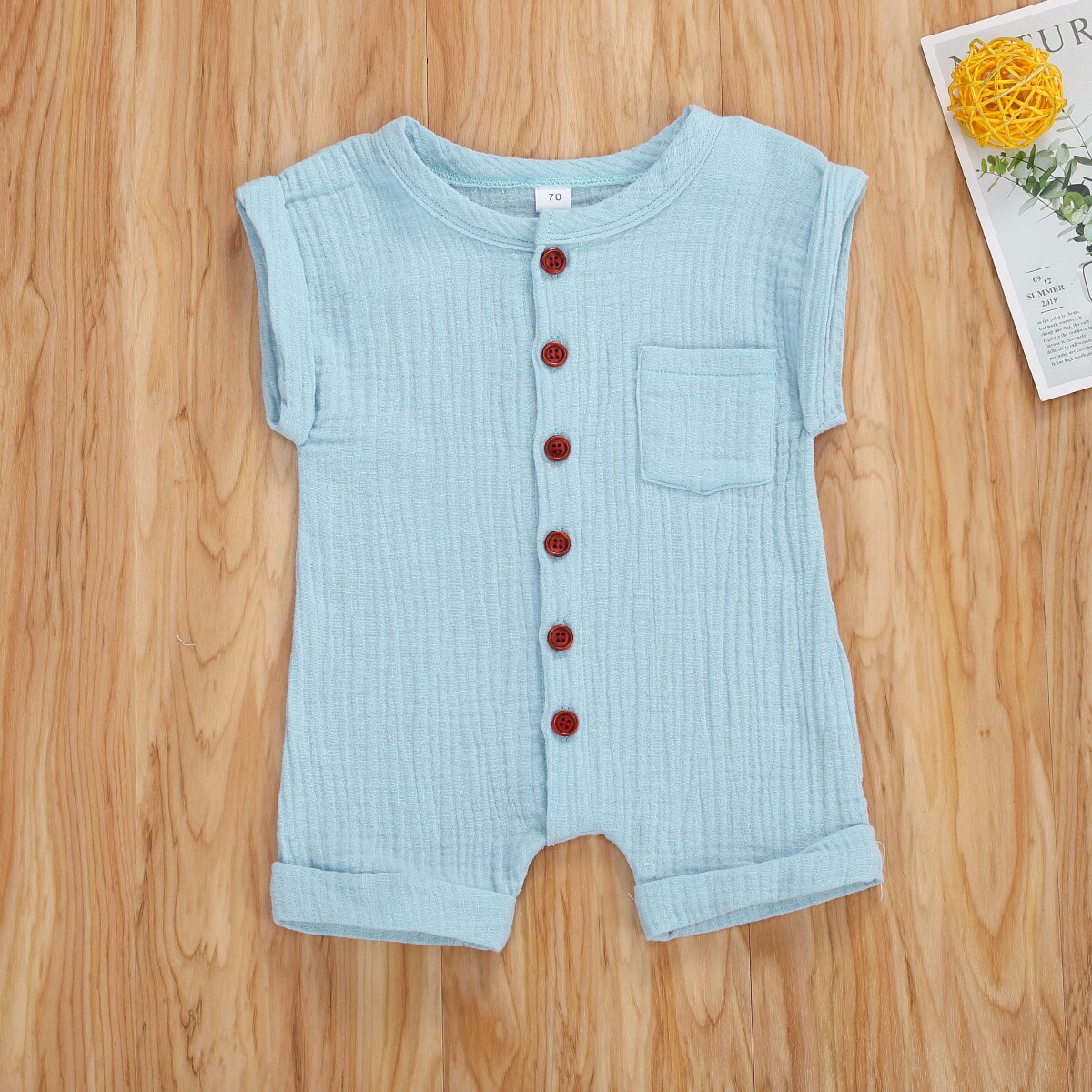 Baby Jongen Korte Mouwen Jumpsuit Zomer Mode Effen Kleur Single-Breasted Een Stuk Korte Broek