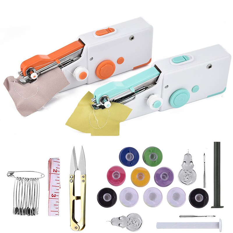Handheld Sewing Machine Portable Mini Hand Electrical Household Repairing Portable Stitch Tool Kit To Beginners DIY Fabric Craft