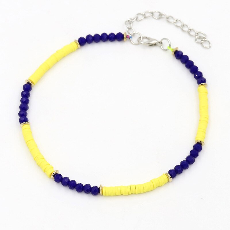 Bracelets de cheville pour femmes, bijoux bohèmes, réglables, colorés, en argile polymère, perles de cristal, chaîne de cheville pour la plage, pieds nus: D1803c