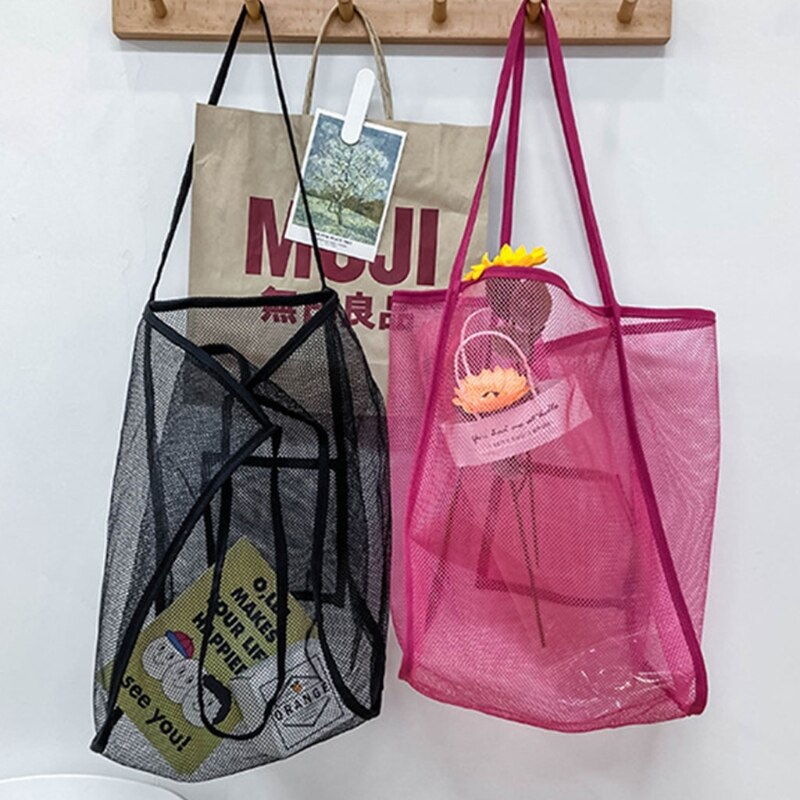Vrouwen Mesh Strandtas Extra Grote Strandtas Bakken Voor Holding Strand Speelgoed Handdoek Kruidenier Picknick Schouder Handtas Boodschappentas