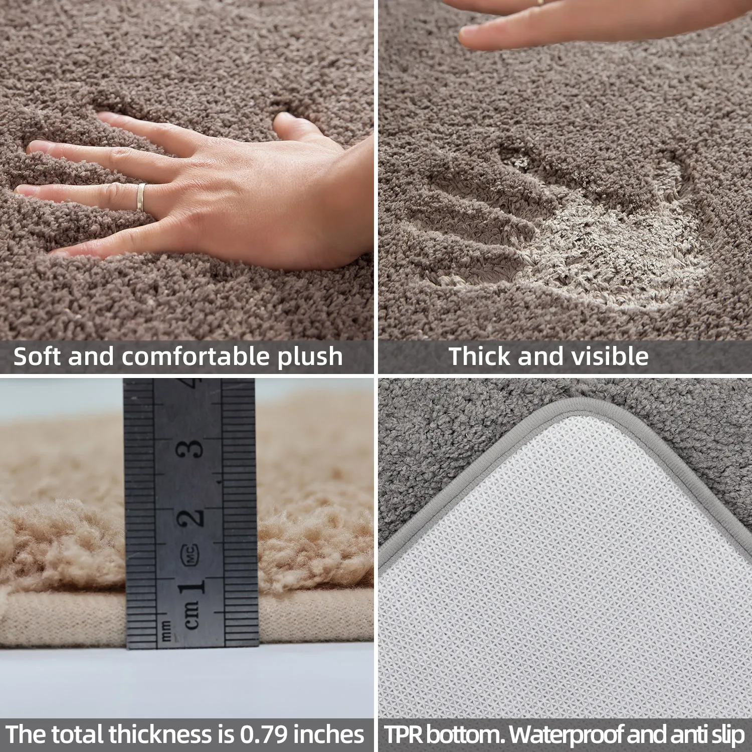 two-piece bathroom non-slip mat U-shaped set flocked absorbent foot mat for toilet and shower