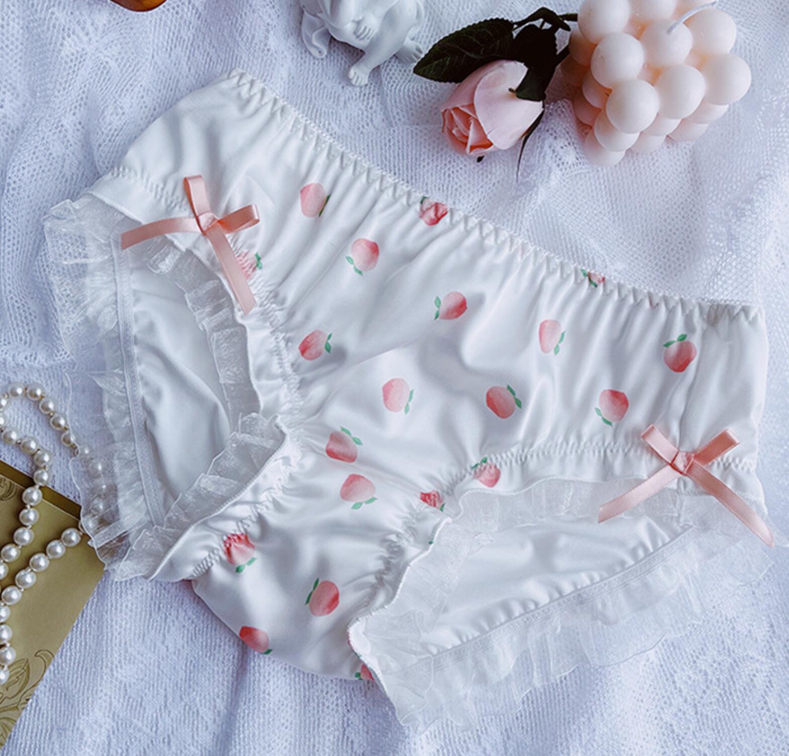 2nd Free M L XL Lovely Cute Lolita Kawaii Princess Sexy Ruffle Peach Printing Panties Underwear Brief knickers