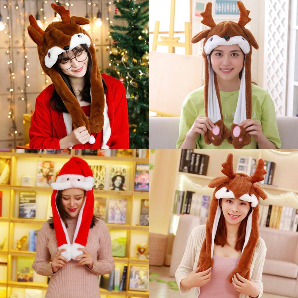 Cute Cartoon Pinch Ears Moveable Airbag Cap Warm Hat Santa Claus Elk for Christmas Decorative Props