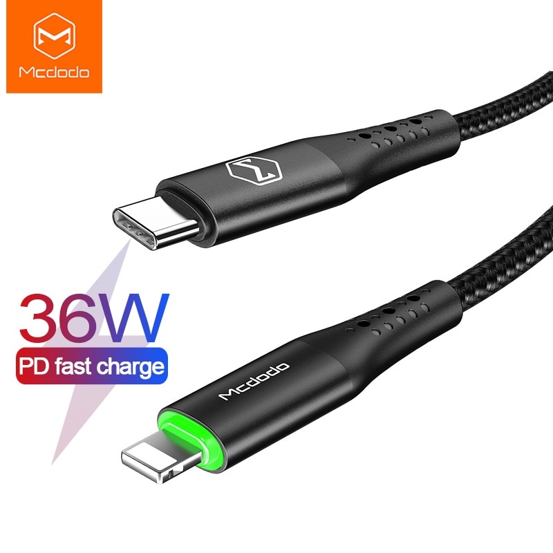 Mcdodo 36W USB typ C PD automatyczny odłącz kabel dla iPhone błyskawica 11 zawodowiec Max X XR XS Max 8 7 szybkie ładowanie USB C doprowadziło kabel danych