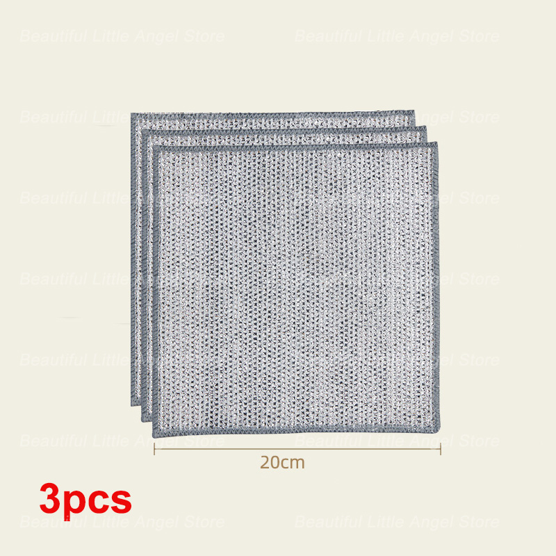 15/3 Stuks Magische Staaldraad Reinigingsdoek Dubbelzijdig Verdikte Metalen Zilveren Draden Vodden Keuken Schotel Wasdoek Schoon Gereedschap: Rood / 3pcs