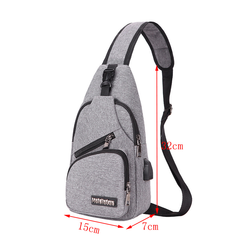 USB Charging Chest Bag For Women & Men iPad Boys Crossbody Shoulder Bags Multi-pocket Casual Travel Chest Pack Male