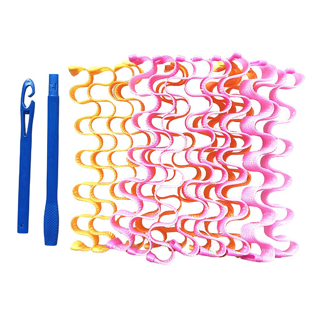18 Piece 45cm Long Hair Curlers Styling Kit with 2 Hooks Spiral Ringlets No Heat Hairdressing Tool for Girl Women