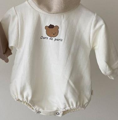 Koodykids nova primavera bebê menina menino bodysuits criança menino macacão do vintage urso impresso macacão outono manga longa roupas 2021: romper 2 / 6 m