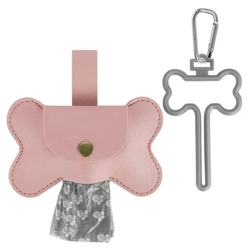 Hundekot-aufsammeln-Beutelspender mit Leine-Clip, Haustier-Abfallbeutelspender für Hunde, Pooper, Haustier, draussen, PoopBag, Lederhalter: Rosa