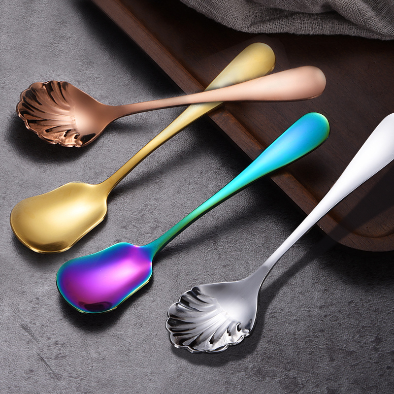 Shell Shape Stainless Steel Spoon Teaspoons Coffee Spoons Ice Cream Sugar Dessert Spoons Tableware Kitchen Accessories