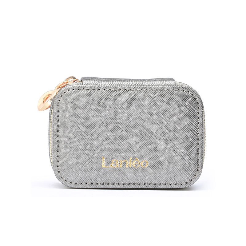 PUOU estuche portátil de cuero para espejo cosmético Mini bolso para mujer, bolsa de maquillaje para lápiz labial, bolsa para guardar joyas, bolsa para lápiz labial: grey