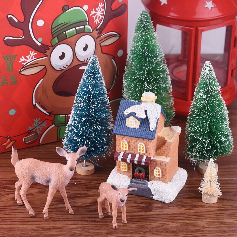Doumneou 60 stuks mini sisal sneeuwvorst bomen winter grenen houten basis sneeuw ornamenten tafel bomen voor kerstdecoratie