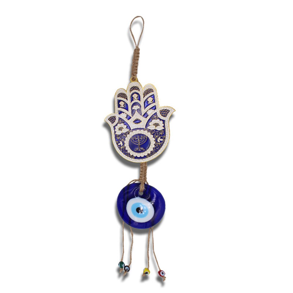 Decoración de Palma grande de estilo turco, colgante de pared de Ojo Azul, cuerda de cáñamo, colgante hecho a mano