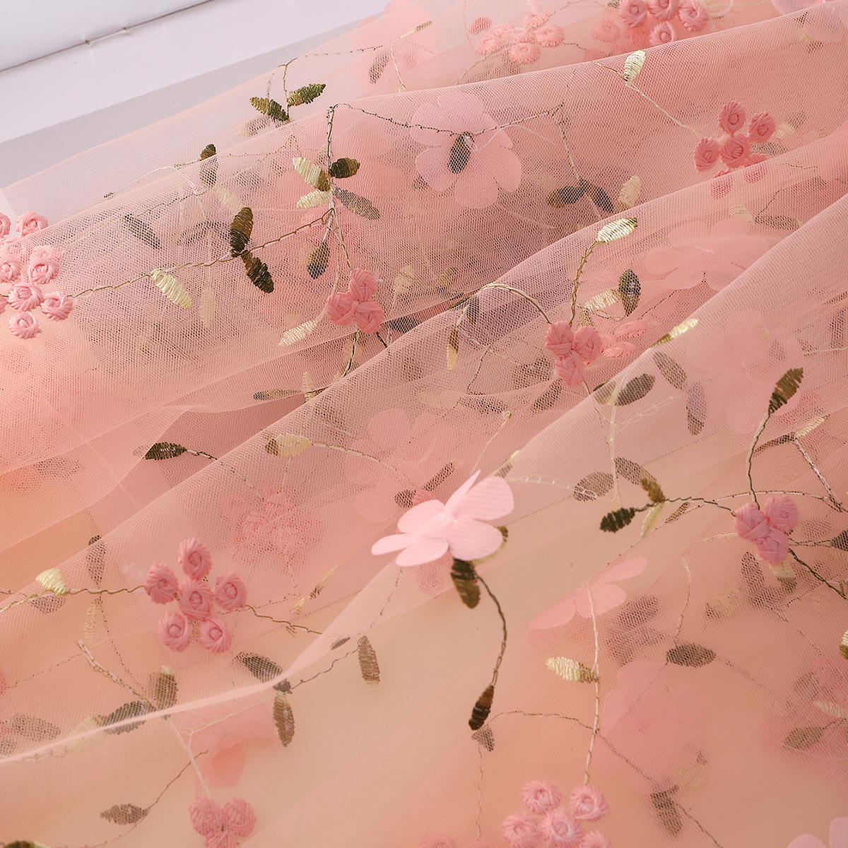 Floral Pattern Fabric Sage Green Flower Embroidery Mesh Lace Fabric Soft Tulle Fabric for DIY Clothing