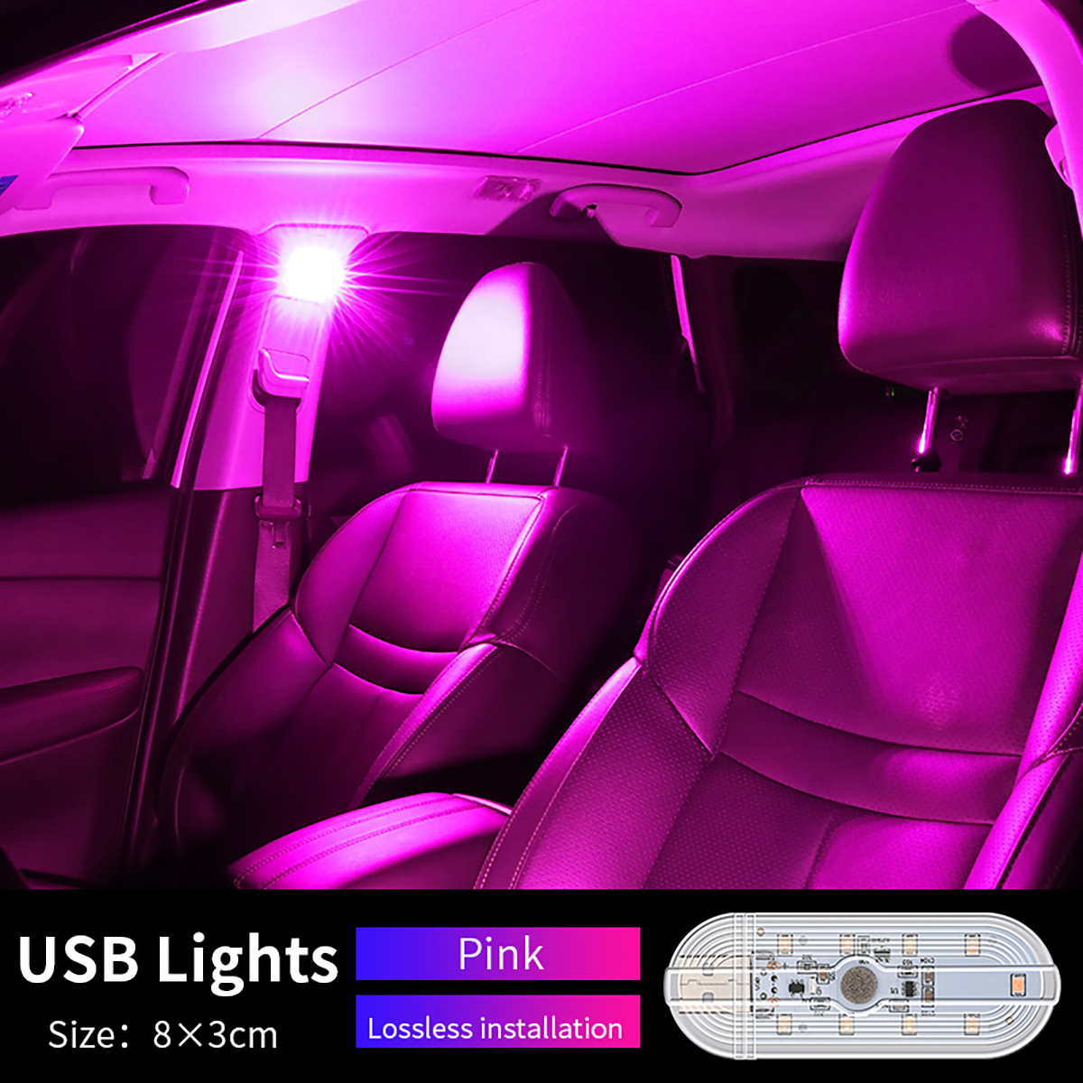 1 st Touch Sensor LED 8 LED Omgevingslicht Auto-interieur Dak Leeslamp Draadloze USB Oplaadbare Sfeer Licht Accessoires: Roze