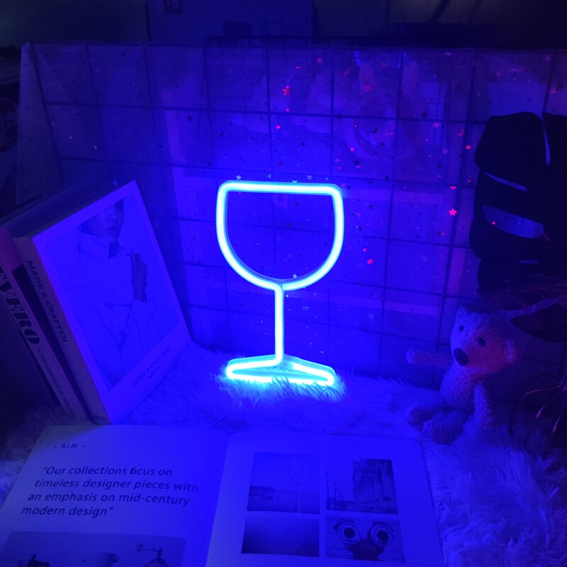 Wine Glass Led Neon Light Signs Winebowl Wall Hanging Lamp Wall Night Light Usb Battery Operated Neon Sign Bar Room Decor
