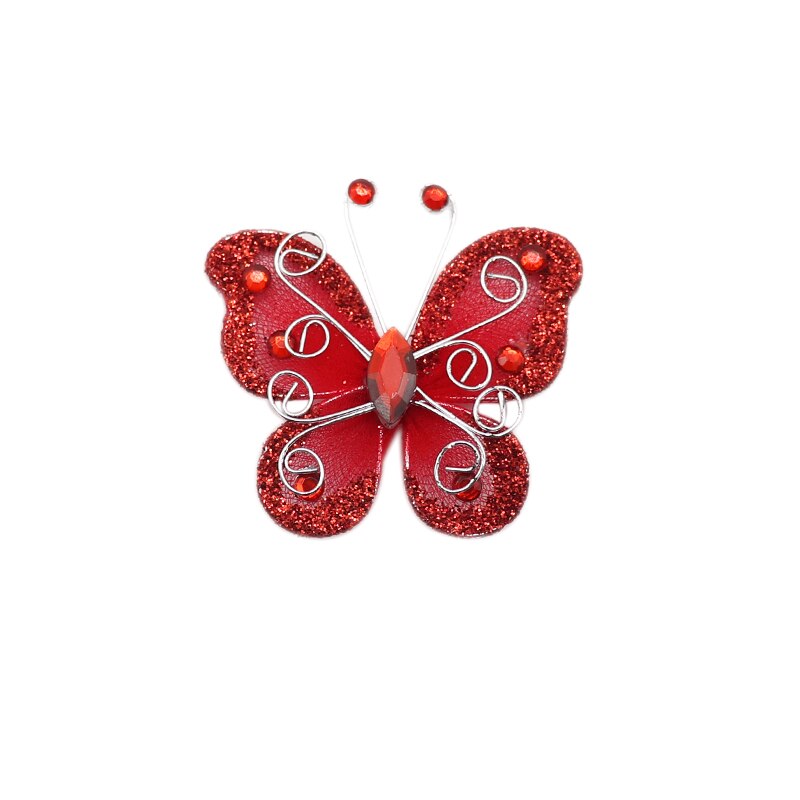 10 sztuk 2 &quot;Organza siatka nylonowa motyle z drutu i dżetów brokat na dekoracje ślubne księga gości Home Decor Party: Czerwony