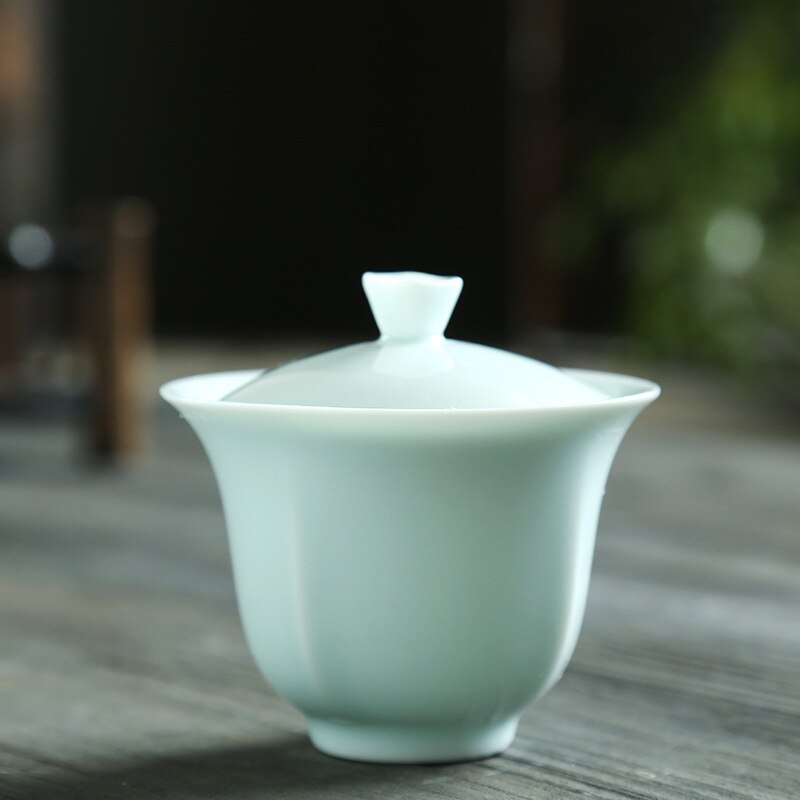 Hvid porcelæn stor skål te terrin vintage keramik gaiwan fedt jadejapansk håndlavet sancai kunst tilbehør boligindretning: H