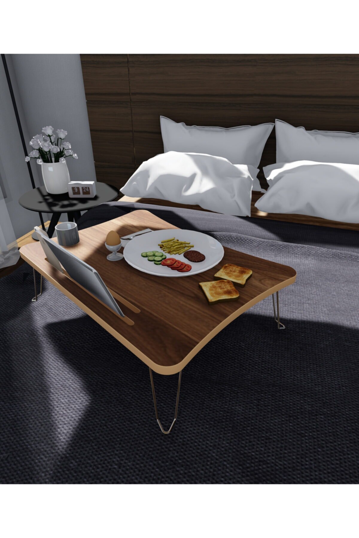 Opvouwbare Laptop Tafel Werken Ontbijt Tafel Walnoot Hout Mdf 60*45*23Cm Voor Laptop Tafel, 100 Hout, Draagbare, Draagbare,