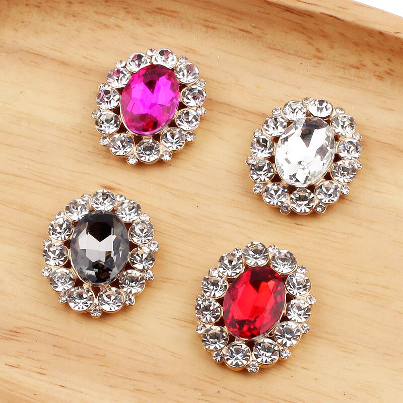 10 stk/parti 25mm*31mm diamantknapper i gyllen legering flatback dekorasjoner akryl rhinestone knapp gjør-det-selv bryllup tilbehør
