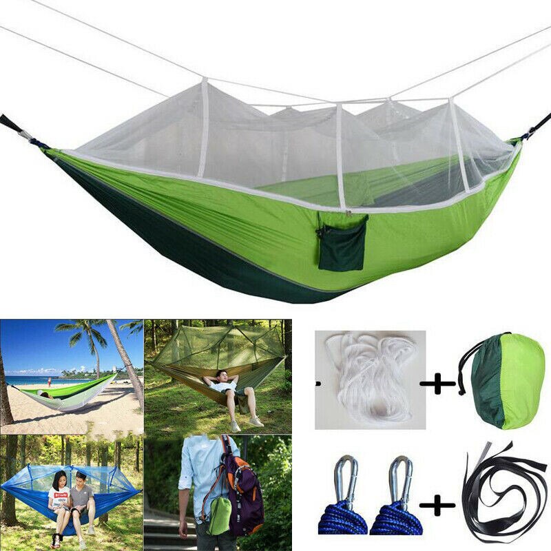 Dubbele Outdoor Persoon Reizen Camping Opknoping Hangmat Bed W/Klamboe Set