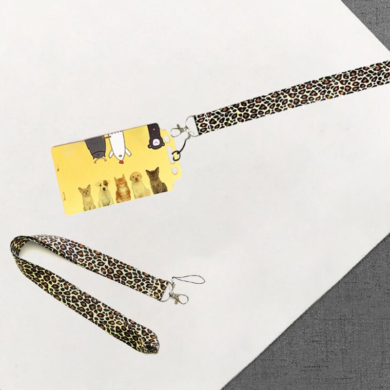 Moderno llavero con cordón de teléfono móvil tarjeta de identificación con estampado de leopardo, correas de cuello de Teléfono Animal con llavero