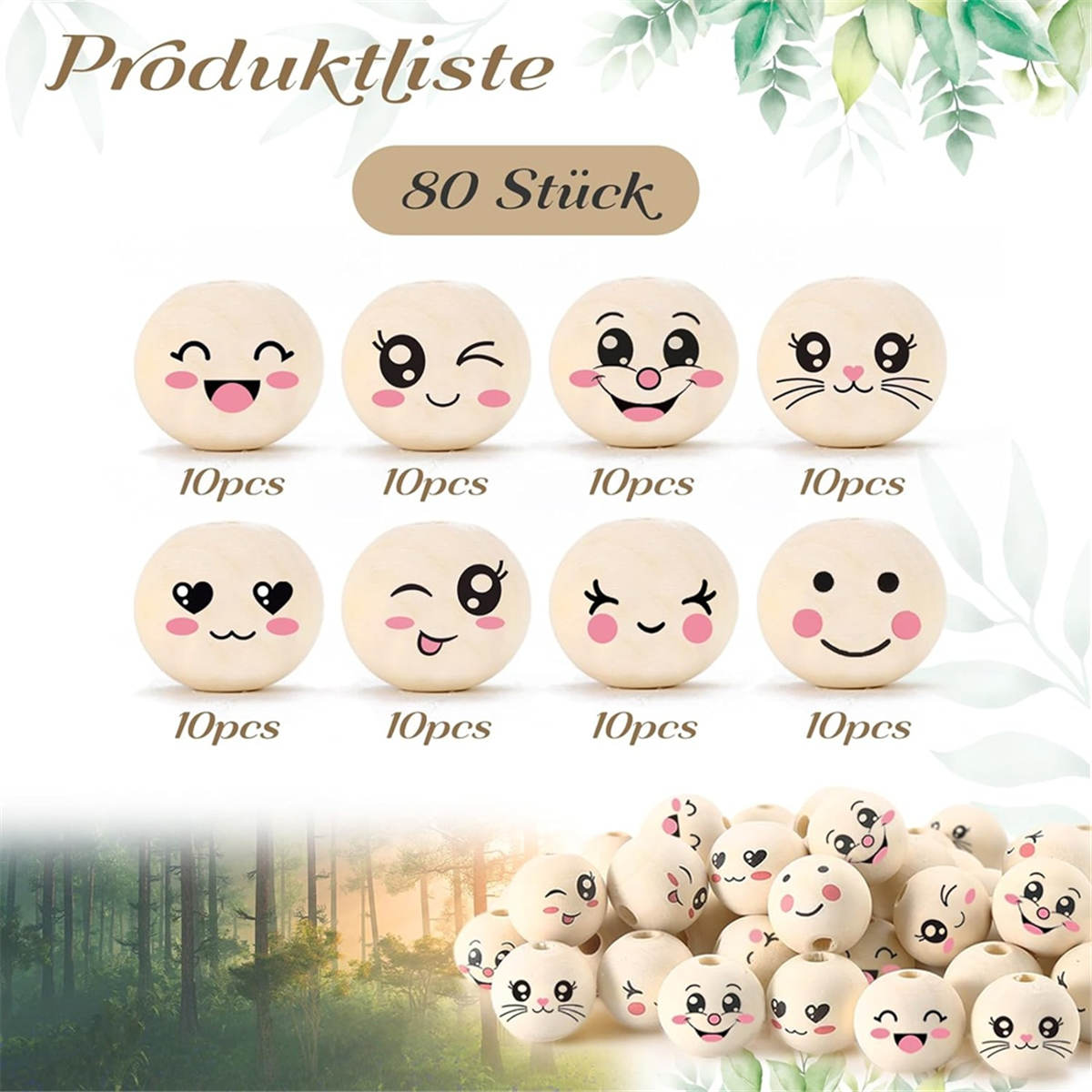 8 Stijlen Houten Kralen Met Gezicht 20 Mm Smile Gezicht Houten Kraal Natuurlijk Hout Kralen Rond Met Gat Pack Van 80
