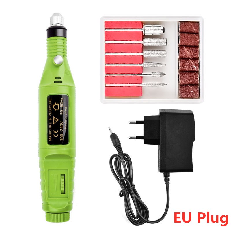 1 Kit électrique de Machine de perceuse à ongles électrique stylo d'art d'ongle 6 Bits perceuse tampon de ponçage lime à ongles Kit d'équipement d'art d'ongle: 04 Green EU