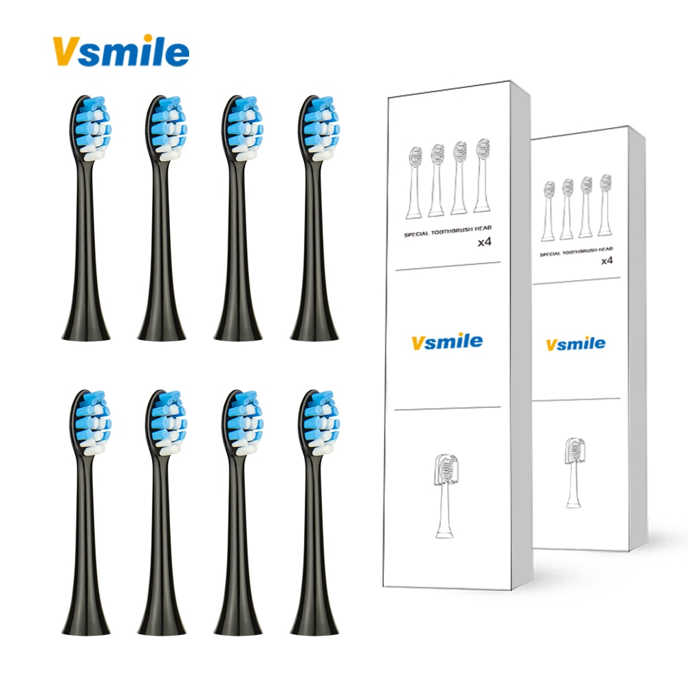 Vsmile 4 Of 8 Vervanging Tandenborstel Heads Black "Sterke" Opzetborstels Voor Elektrische Tandenborstels