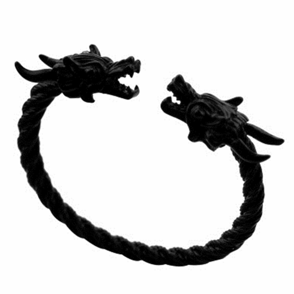 Pulseira punk gótica preta masculina, bracelete para homens e meninos, joia norse de dragão