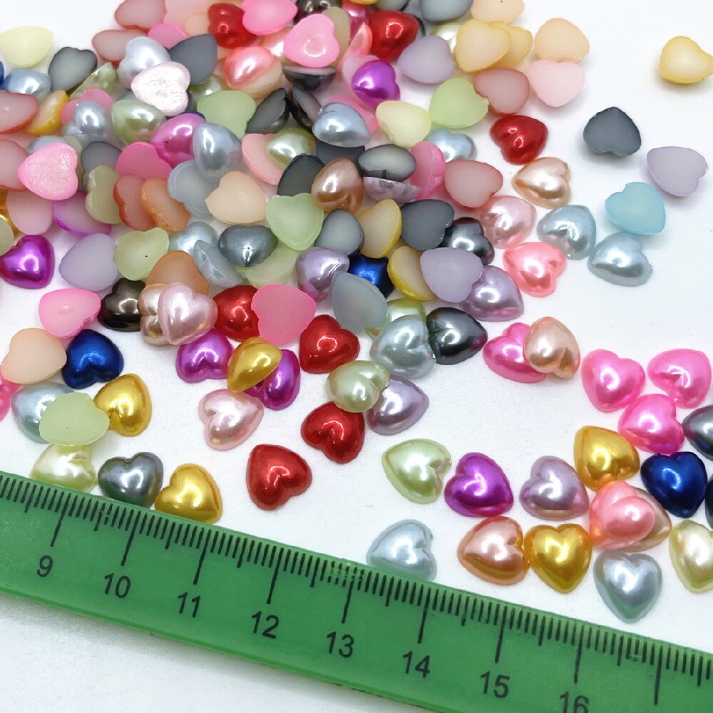 50/200 stk / pakke blandede populære farver halv hjerte perle 10mm løse flade tilbage perler halv scrapbooking til udsmykning af mobiltelefon