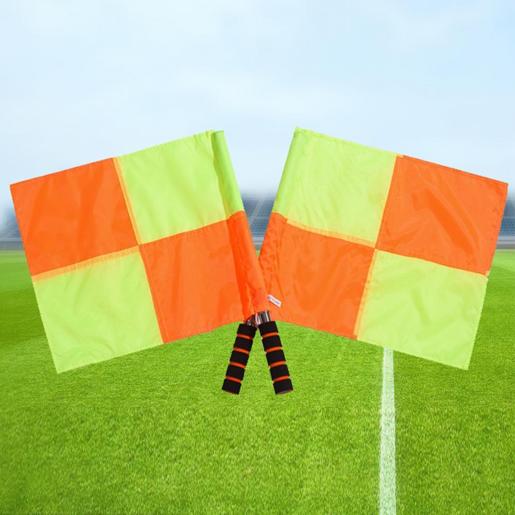 1 paar nützliche fußballschiedsrichterfahnen, exquisite multifunktionsfahnen mit robustem, rostfreiem griff, linienrichterfahnen