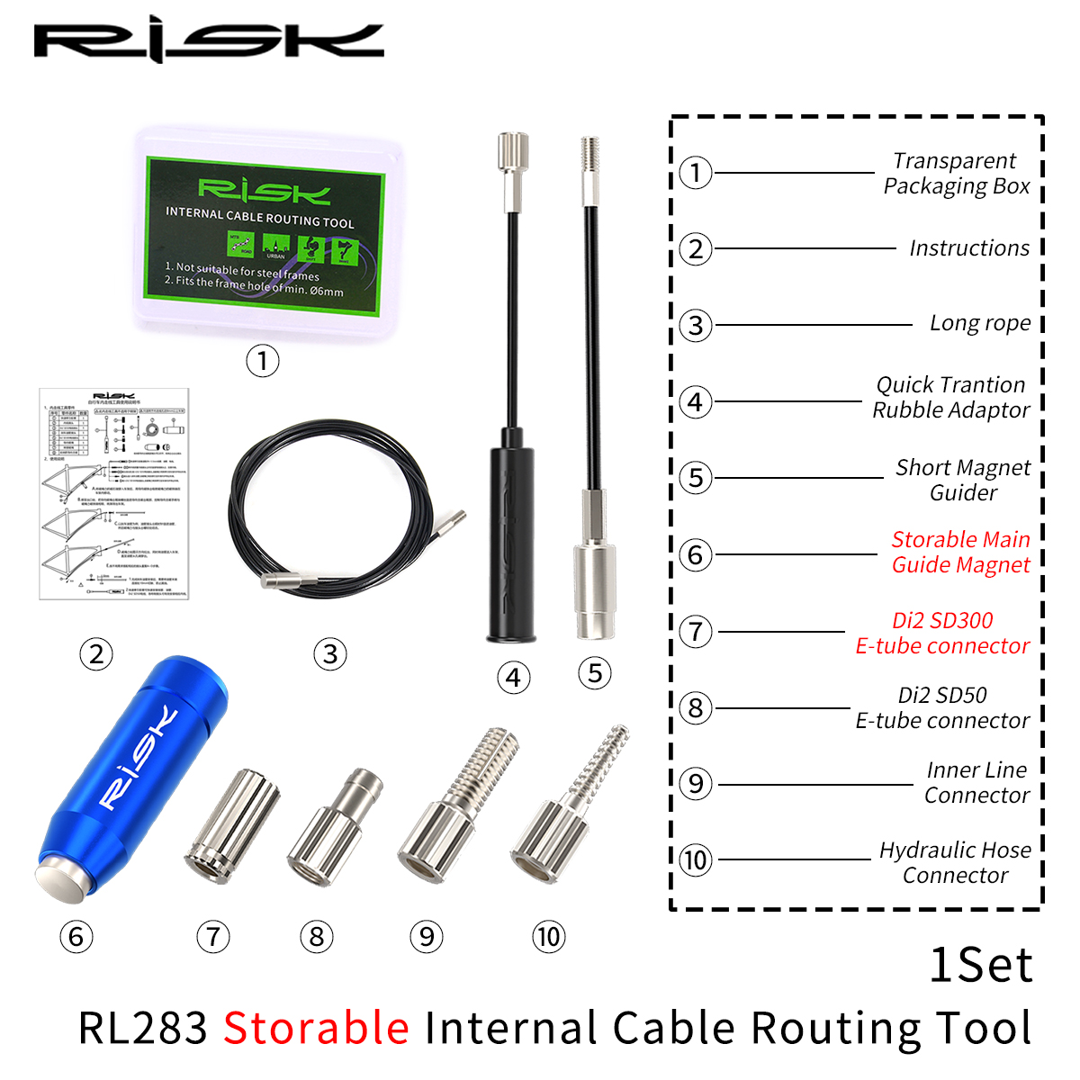 RISK Bike Internal Cable Routing Kit Tool Quick Traction Guide Magnet for Bicycle Frames Shift Brake Inner Cable Hydraulic Hose: black