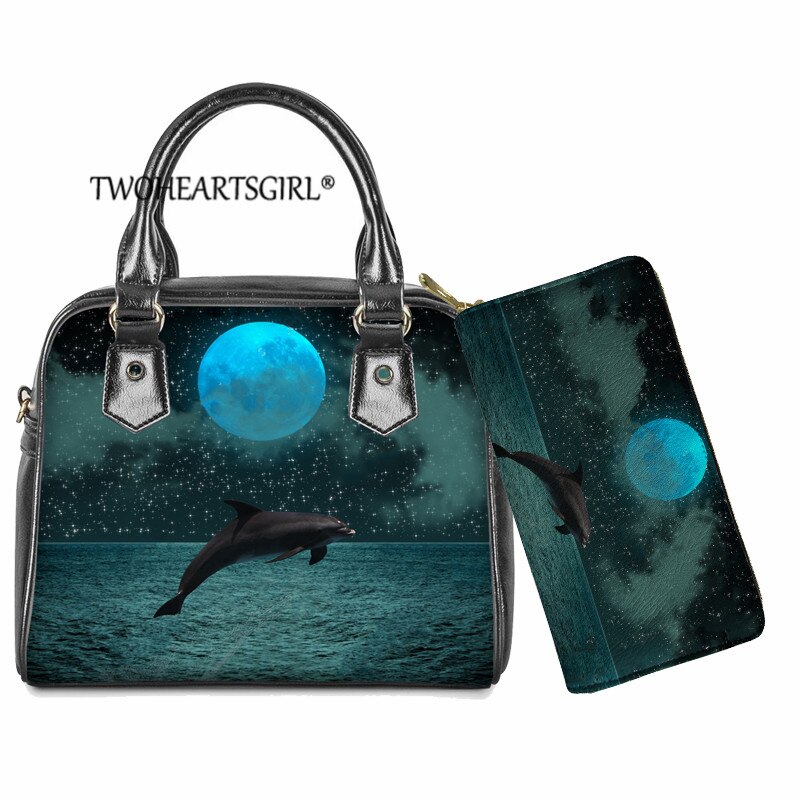 Twoheartsgirl Cute Animal Handbag borsa a tracolla Lady Dolphin Over Water Print borse a tracolla borsa per donna borse Bolsa Feminina: L5040DL-Z21