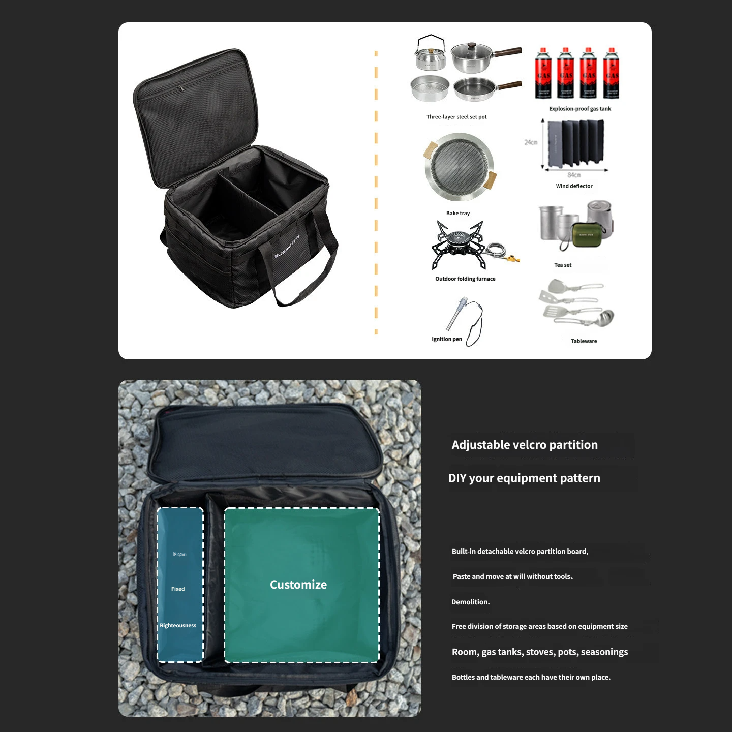 BUERK Outdoor Camping Storage Bag 30L Large Capacity Picnic Utensils Stoves Lighting Fixtures Camping Equipment Storage Bag