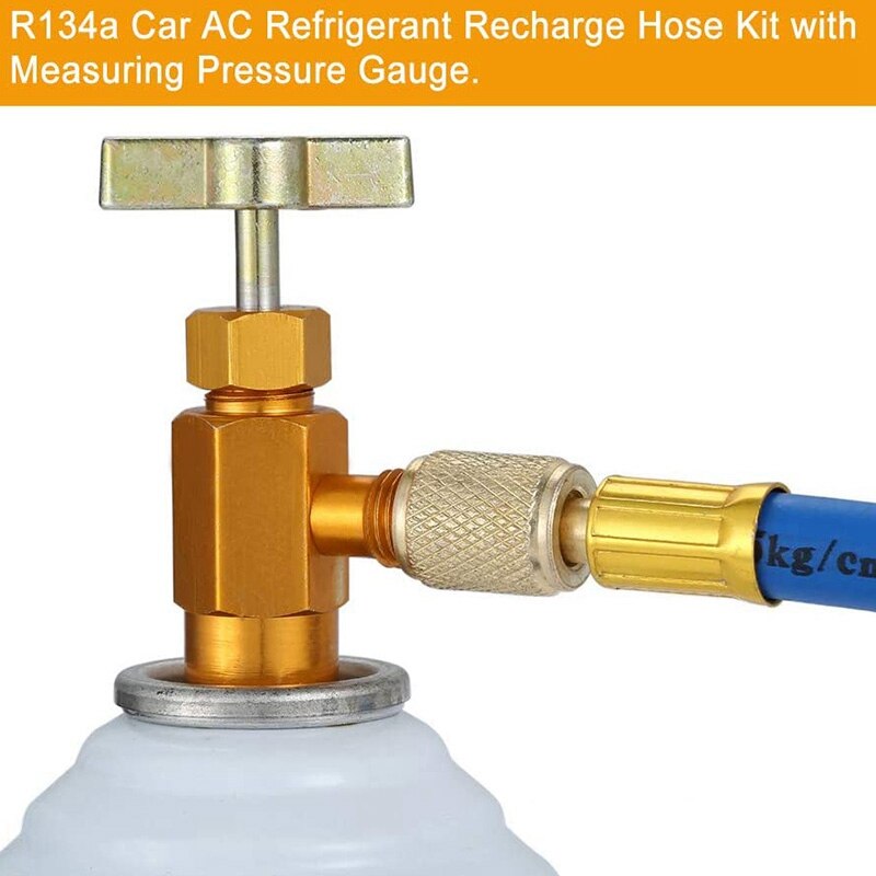 R134A Charging Hose with Pressure Gauge, Refrigerant Can Tap R134A Can to R-12/R-22 Port, R-12 to R-134A Retrofit Valve