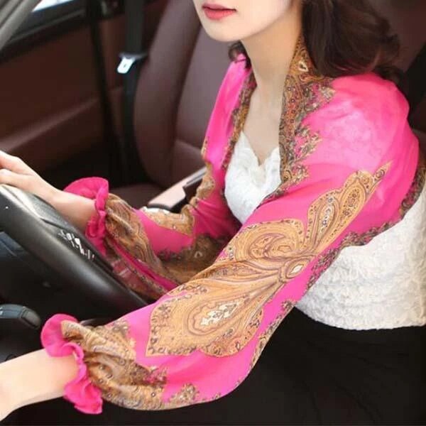 Ultralight Ademend Sunproof Mouw Shawl Geplooide Zomer Vrouwelijke Sjaals Effen Ruches Strand Chiffon Sjaal Voor Vrouwen