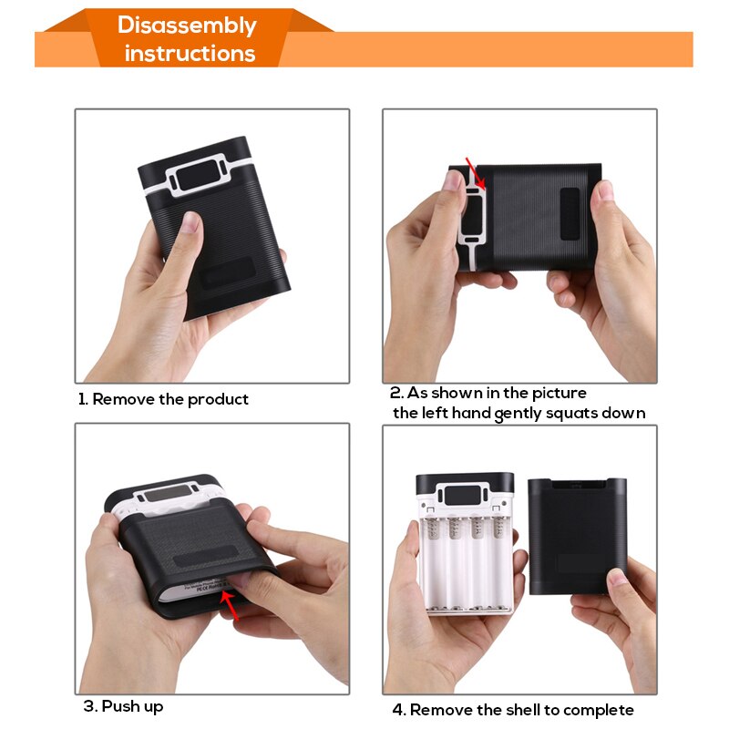 Portable Dual USB DIY Powerbank Case 4x 18650 LED Display Battery Charger 5V 2A Power Bank Box With LED Flashlight