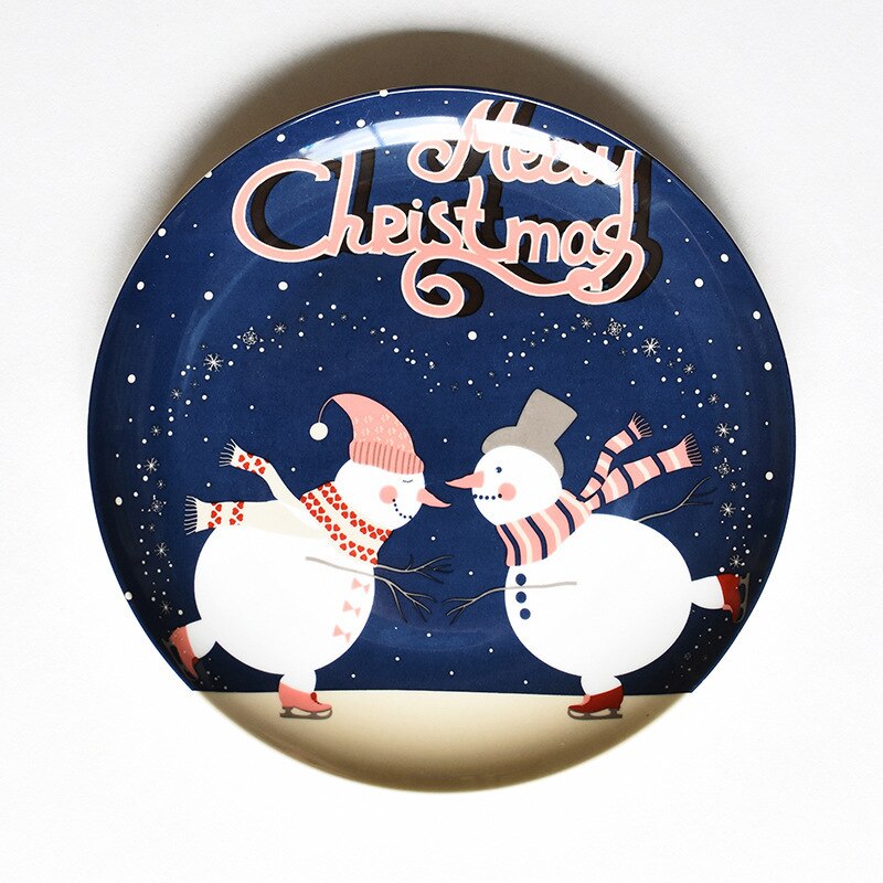 Assiette en céramique noël style occidental dessin animé peint à la main petit déjeuner bonhomme de neige bol cuisine ménage nourriture assiette vaisselle