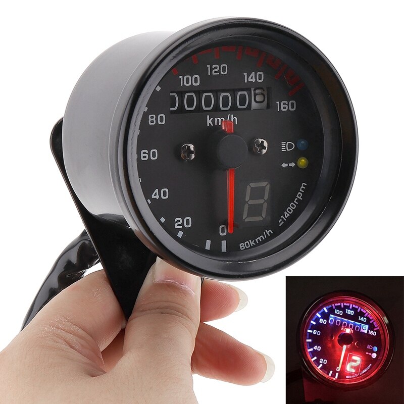 Moto café Racer compteur de vitesse jauge 0-160 Km/H Instrument avec indicateur Led