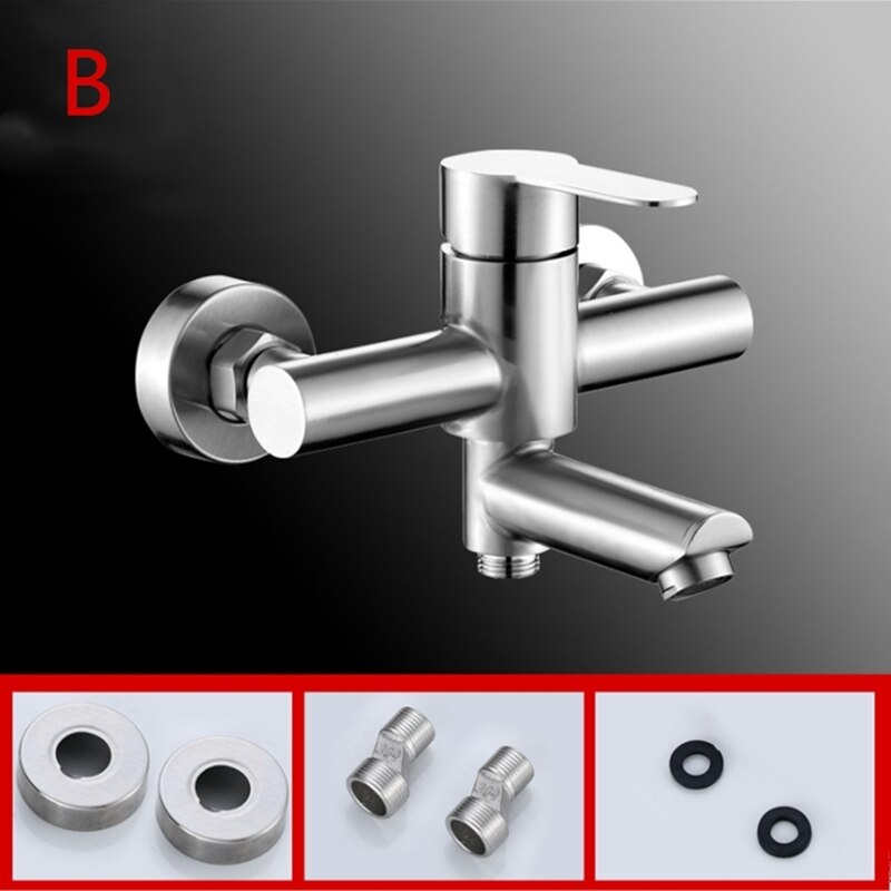 Bathroom Shower Faucets Stainless Steel Triple Bathtub Faucet Mixers Cold Mixer Valve Nozzle Tap Wall Mounted Home Accessory: B