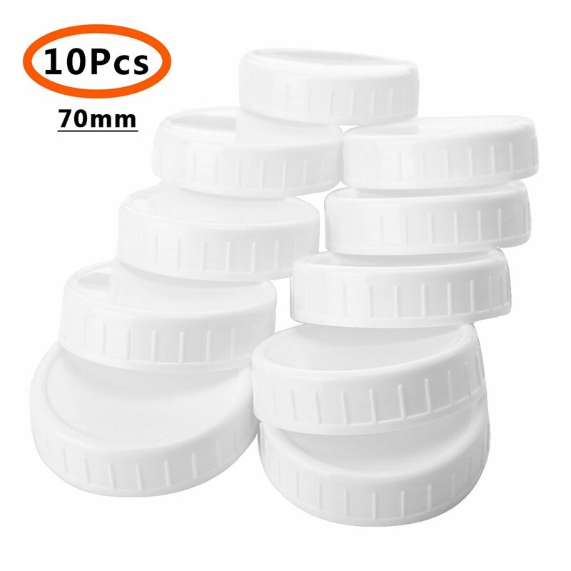10Pcs Plastic Storage Caps Lids Ribbed for Standard Regular Mouth Mason Jar Bottle: White