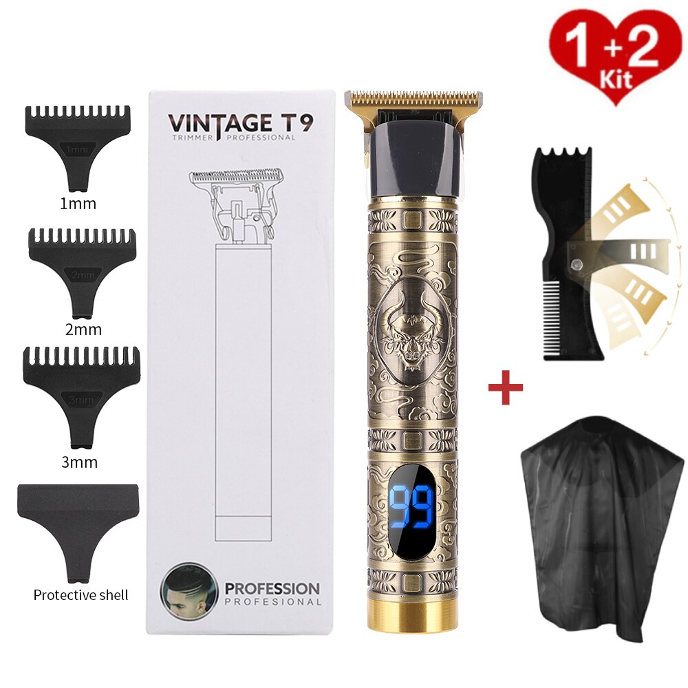 LCD Display Hair Trimmer Clipper Electric Cordless Shaver Trimmer Men Barber Hair Cutter Machine Hair Cut Cloth Hair Style Tool: set 4