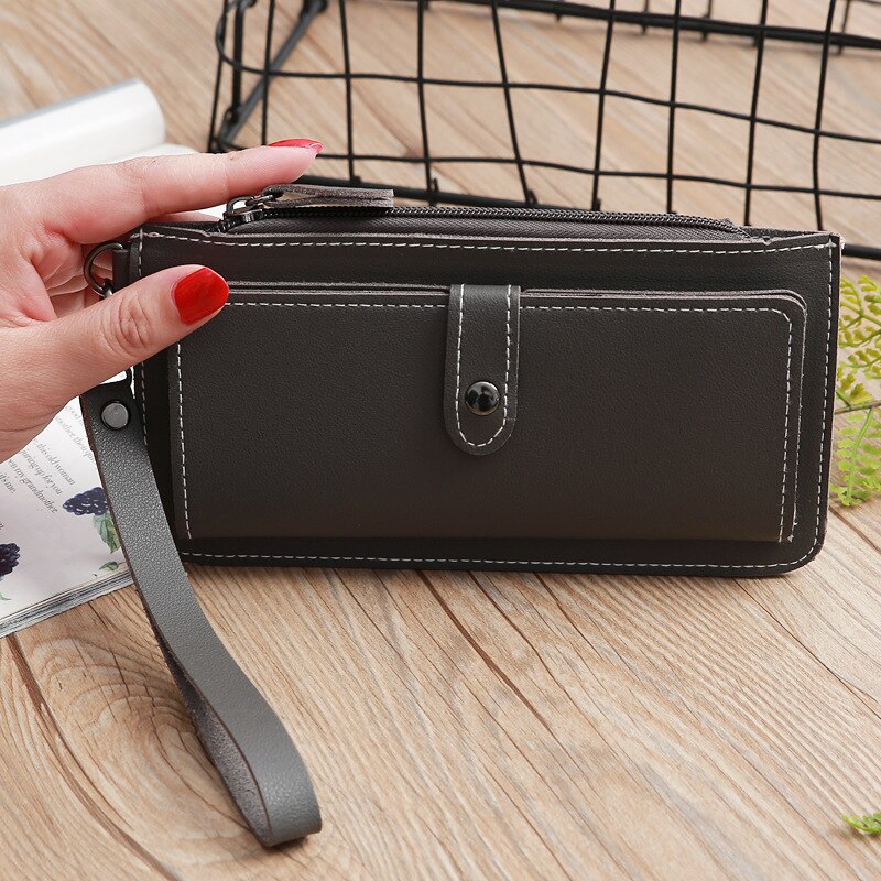 European women's wallet long dark buckle wallet large capacity multi-function hand take purse multi-card wallet: HB