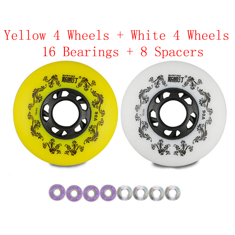 Japy Schlittschuh 90A Inline Rollschuhe Räder Slalom Bremsen Rollschuh Räder Für Straße Schiebe Freies skaten Patins Schuhe Rad: Gelb Weiß ILQ-11 / 80mm